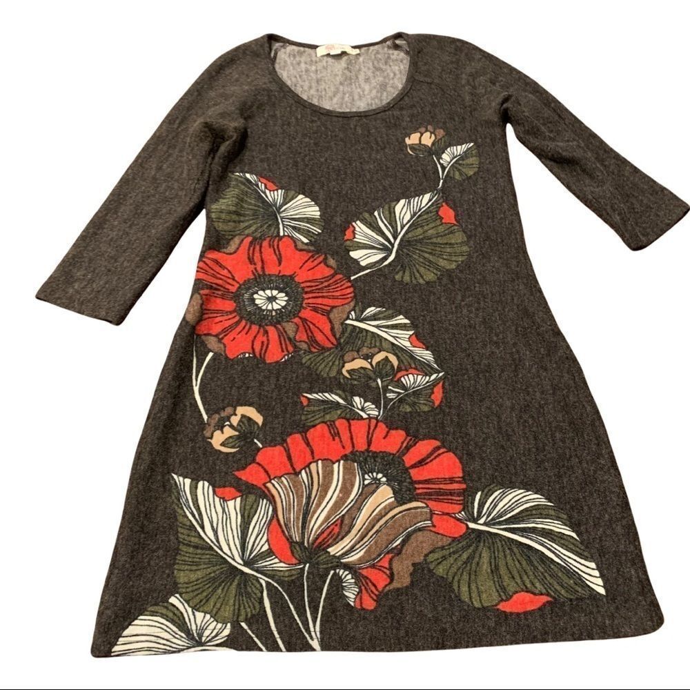 Aryeh Sweater Dress Mini Flower Scoop Neck Brown M